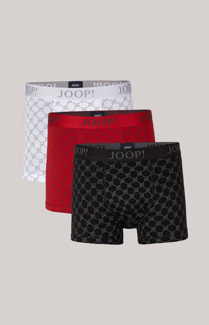 Joop 3er-Pack Fine Cotton Stretch Boxer in Schwarz/Rot/Weiß gemustert Fabrikverkauf