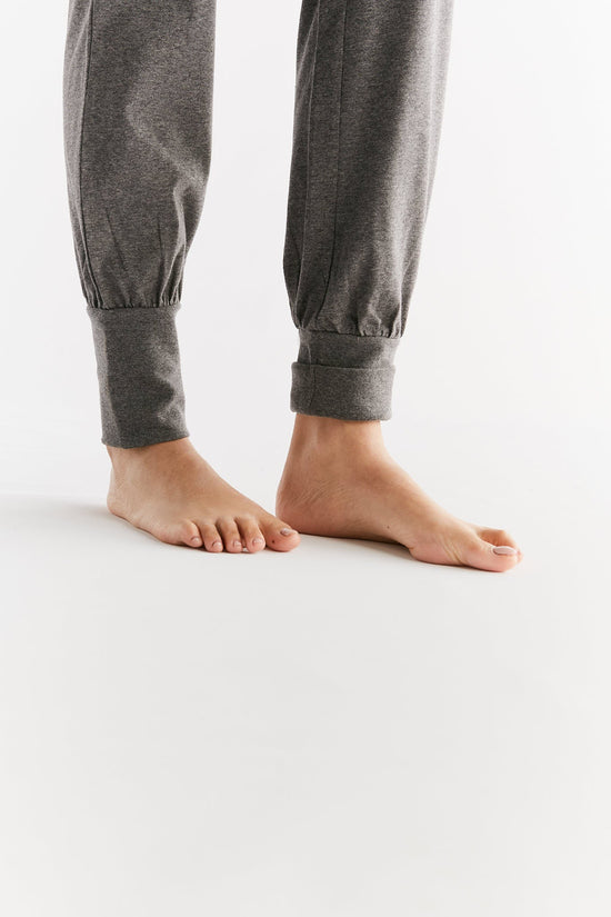Leela Cotton 1811-01 | Damen Yogahose mit Umschlagbund - Anthrazit-Melange Sonderangebote