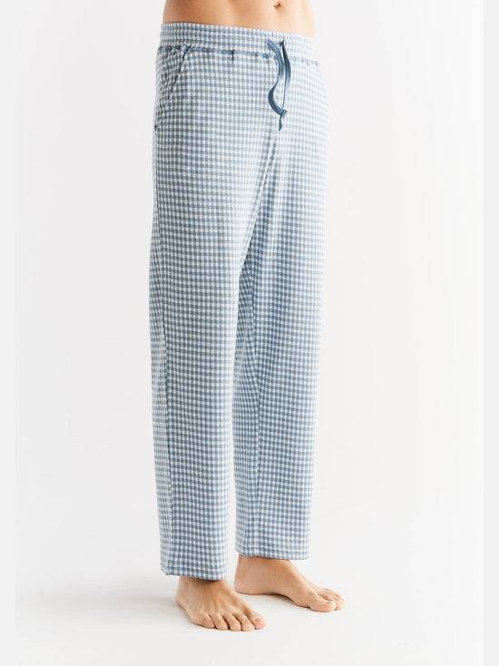 Leela Cotton 2455-02 | Herren Homewear Hose kariert - Denimblau-Natur Nur für heute