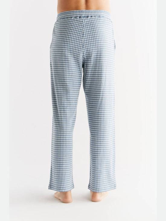 Leela Cotton 2455-02 | Herren Homewear Hose kariert - Denimblau-Natur Nur für heute