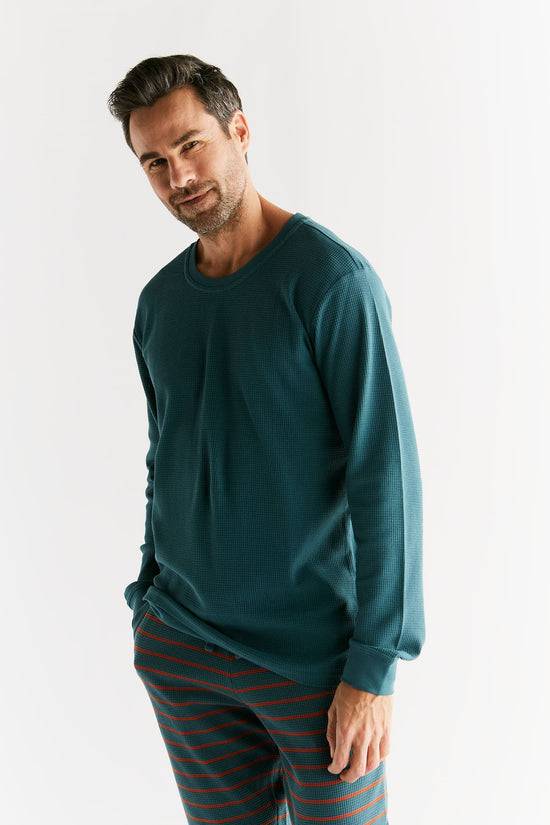 Leela Cotton 2208-063 | Waffel Strick Herren Langarmshirt - Tanne Discount Store für neue Produkte