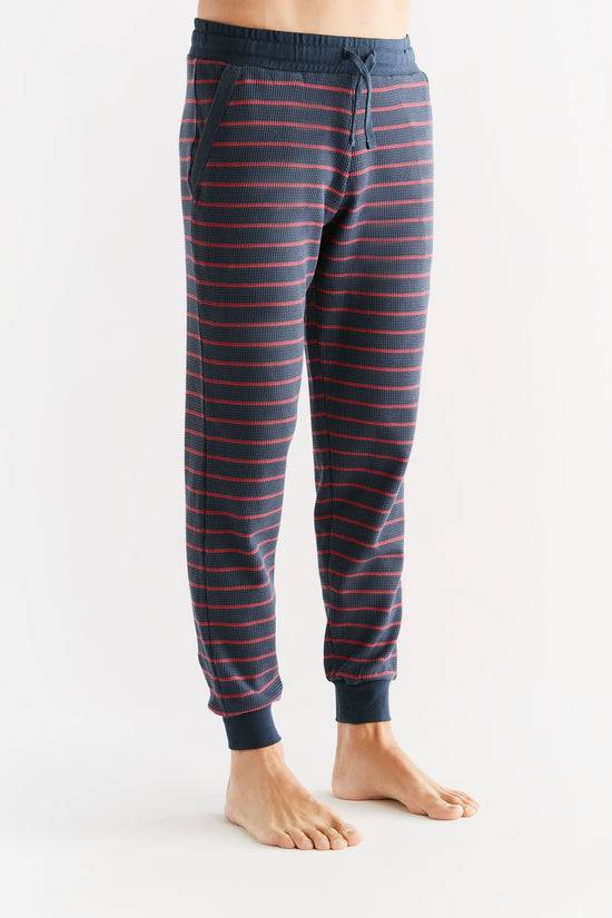 Leela Cotton 2454-049 | Waffel Strick Herrenhose - Indigo/Rosarot Nur noch ein Tag übrig