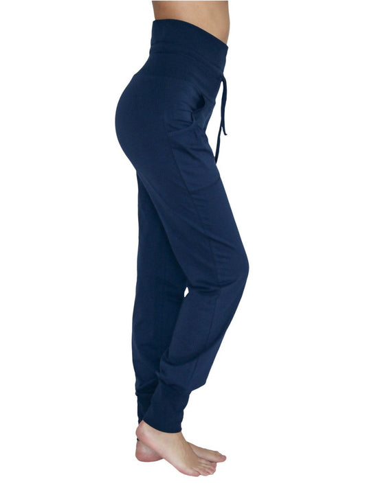 Leela Cotton 4082NV | Damen Yogahose mit Umschlagbund - Navy Begrenzt auf 3 Tage