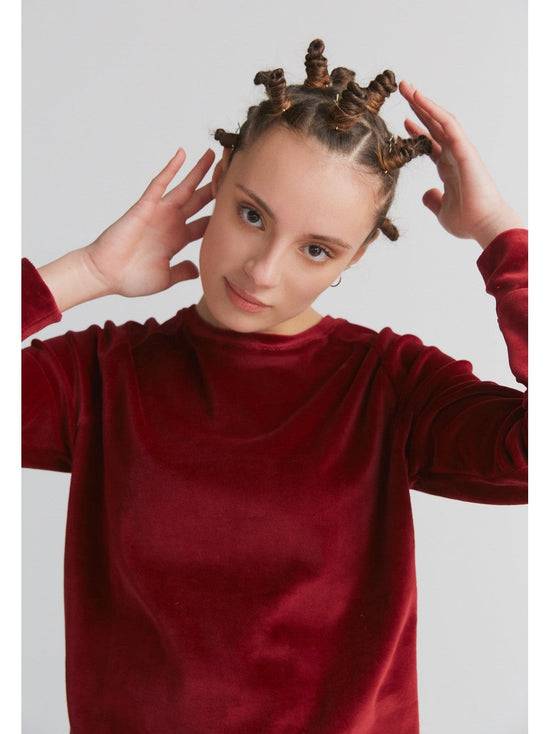 Leela Cotton 1277-030 | Damen Nickysweatshirt - Bordeaux Fabrikverkauf