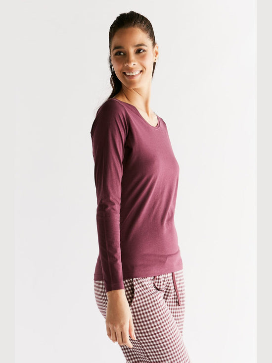 Leela Cotton 1251-02 | Damen Langarmshirt - Aubergine Fabrik Onlineshop