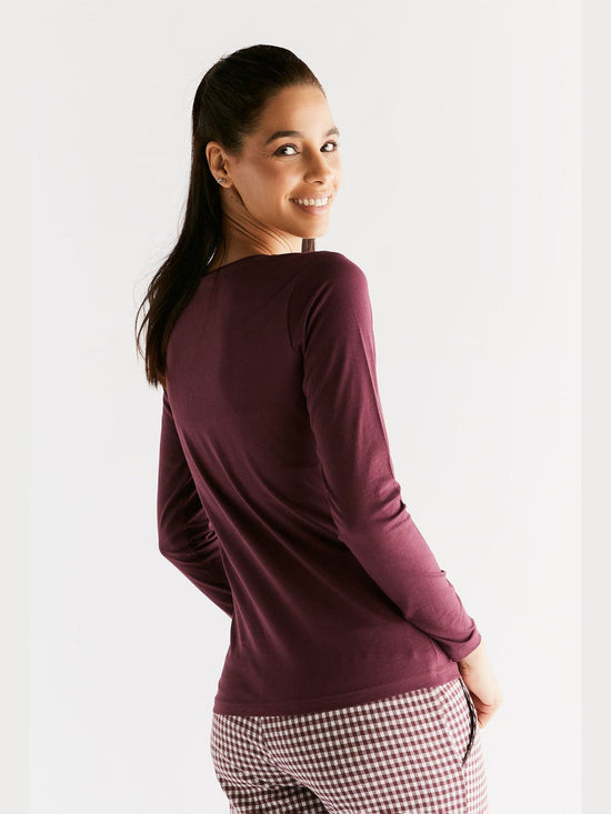 Leela Cotton 1251-02 | Damen Langarmshirt - Aubergine Fabrik Onlineshop