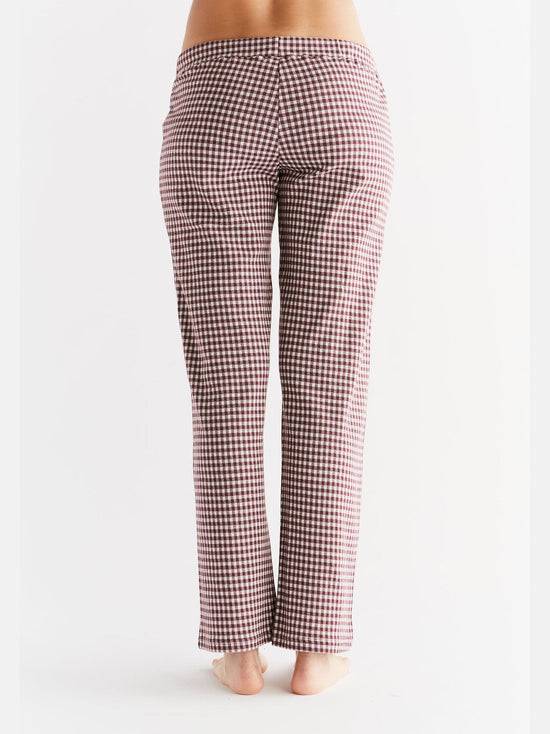 Leela Cotton 1455-01 | Damen Homewear-Hose kariert - Aubergine-Natur Fabrikpreis