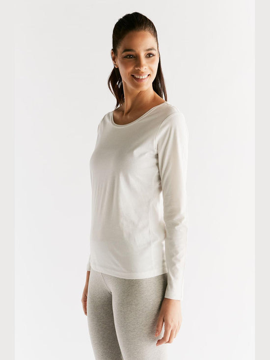 Leela Cotton 1251-01 | Damen Langarmshirt - Naturweiss Rabatt