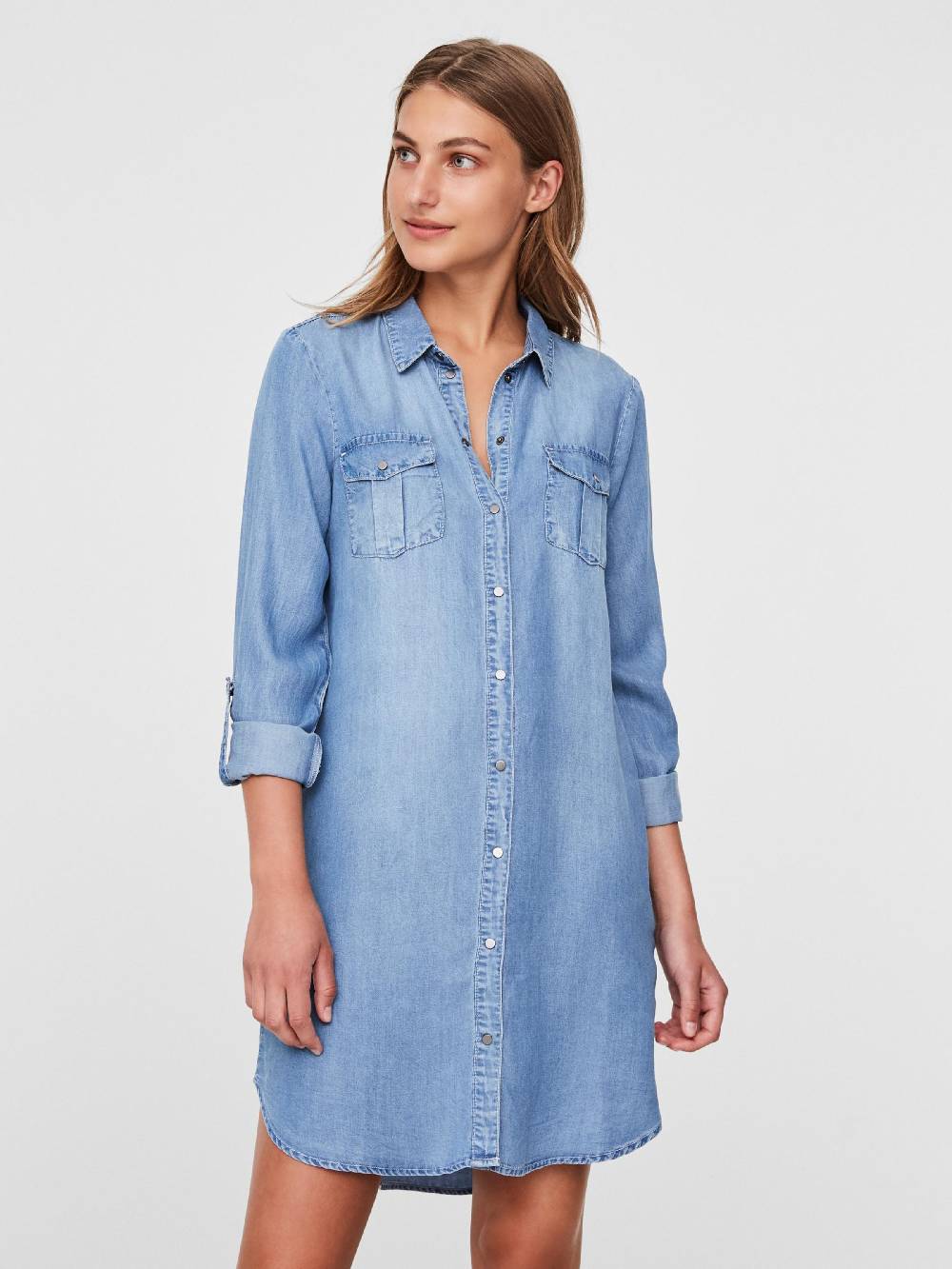 VERO MODA Shirt Dress 'VMSilla' in Blue Denim 50% Rabatt mit kostenlosem Versand