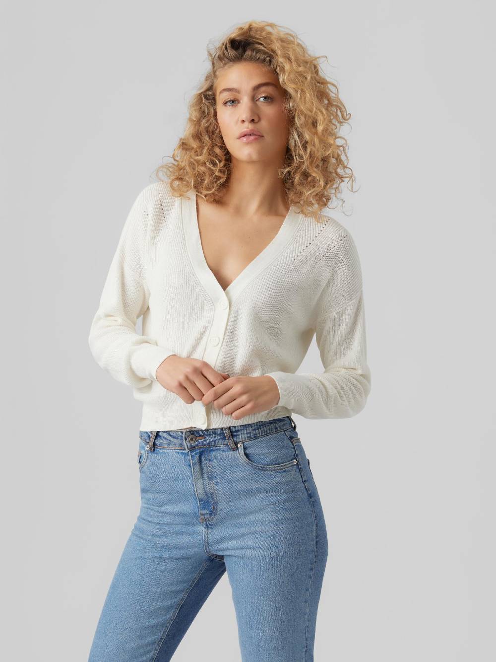 VERO MODA Knit Cardigan 'VMNew Lexsun' in White Rabatt
