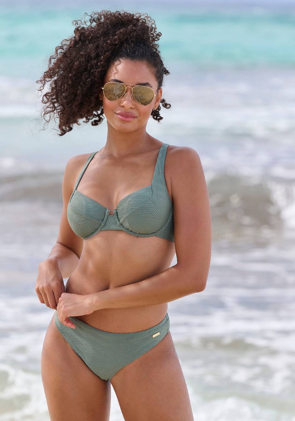 SUNSEEKER T-shirt Bikini Top in Green Online Shopping