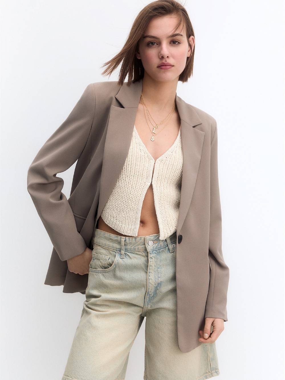 Pull&Bear Blazer in Greige Begrenzte Freigabe