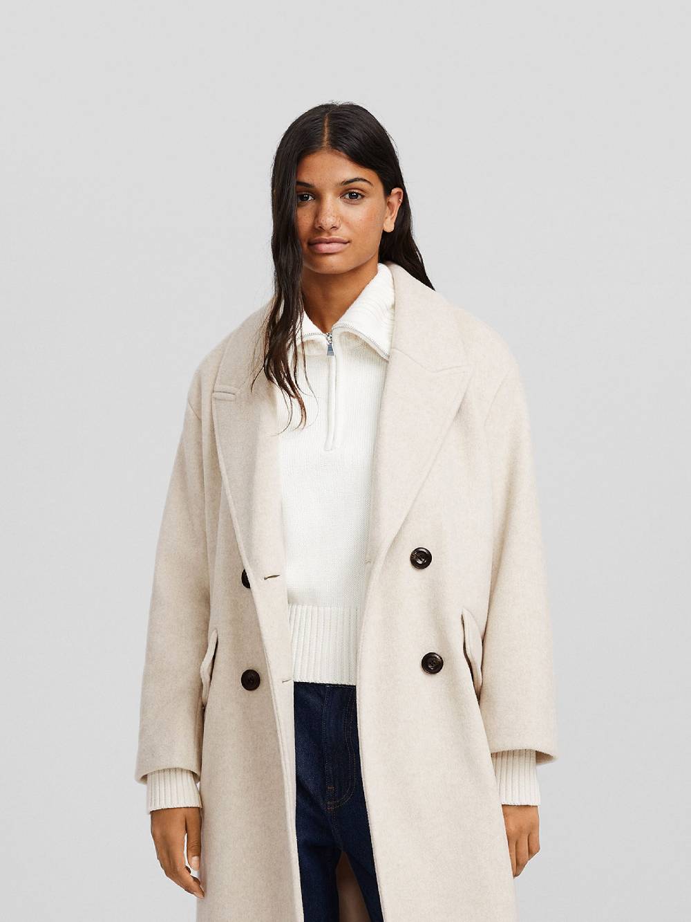 Bershka Between-Seasons Coat in Kitt 2025