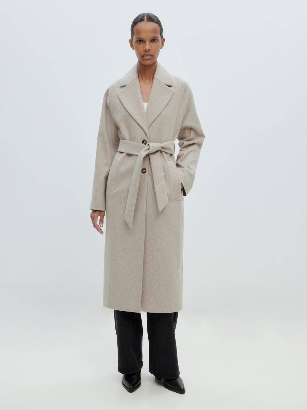 EDITED Between-Seasons Coat 'Cecilia' in Mottled Beige Fabrikverkauf
