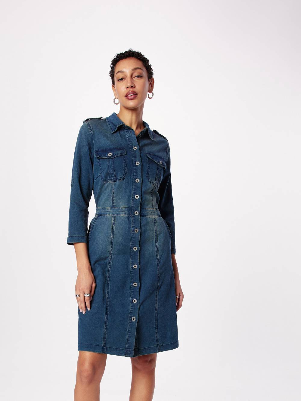 Cream Shirt Dress in Gentian Clearance-Verkauf