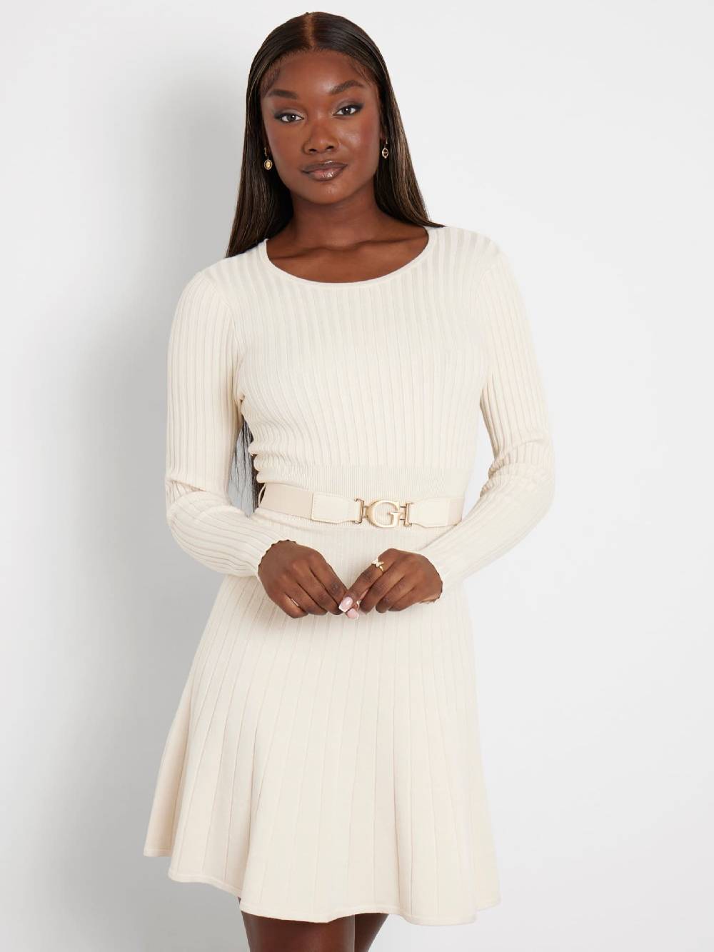 GUESS Knitted dress in Cream Fabrikverkauf