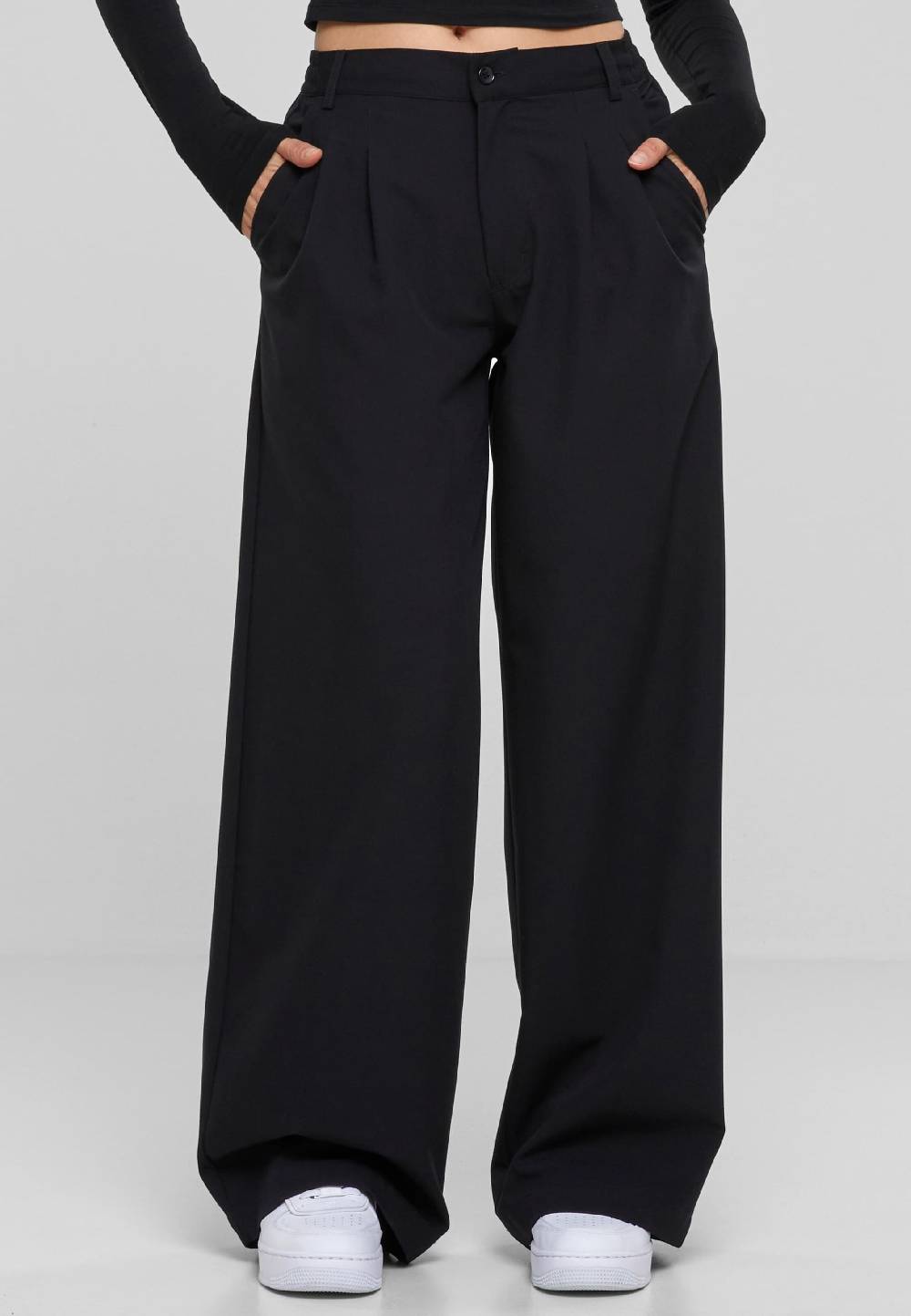 Urban Classics Wide leg Pants in Black Super Rabatt