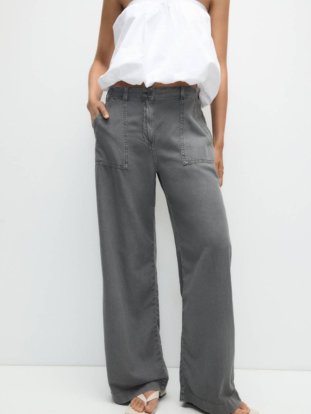 Pull&Bear Wide leg Pants in Dark Grey Riesige Rabatte