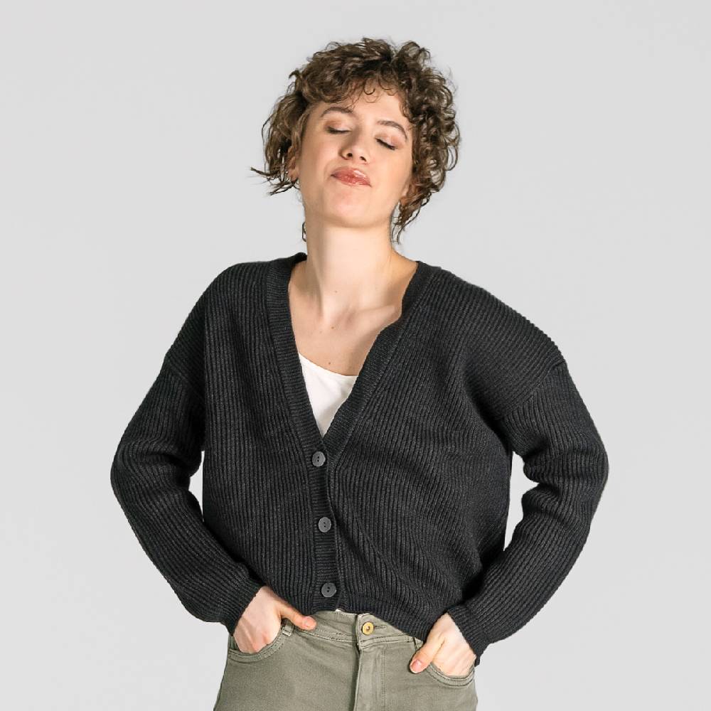 LIVING CRAFTS ALFREY - Strickjacke boxy - Off Black Begrenztes Angebot