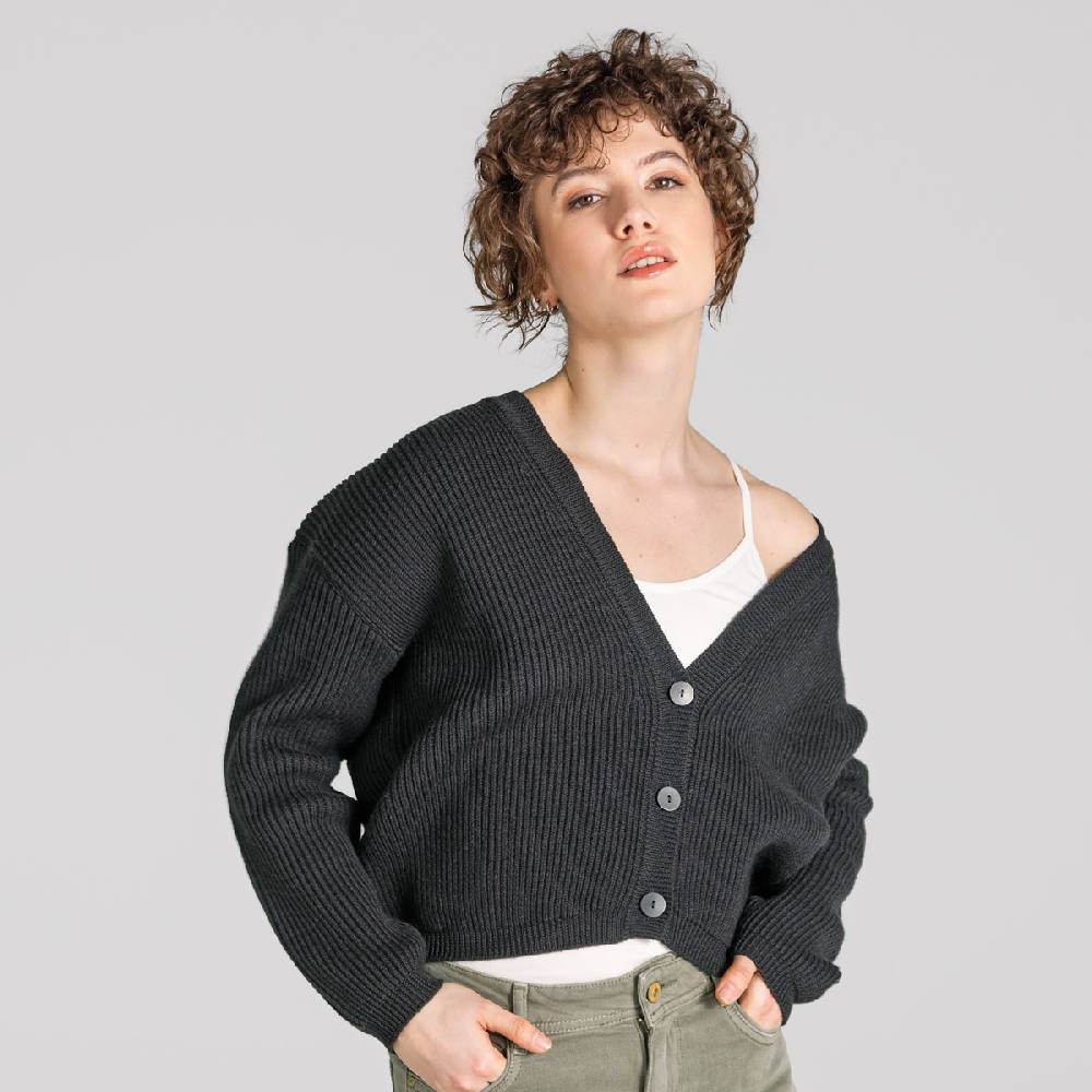 LIVING CRAFTS ALFREY - Strickjacke boxy - Off Black Begrenztes Angebot