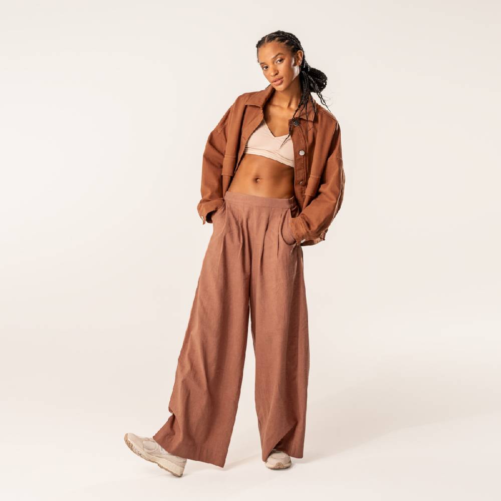 LIVING CRAFTS DUYEN - Weite Bundfaltenhose - Brown Tiefpreis