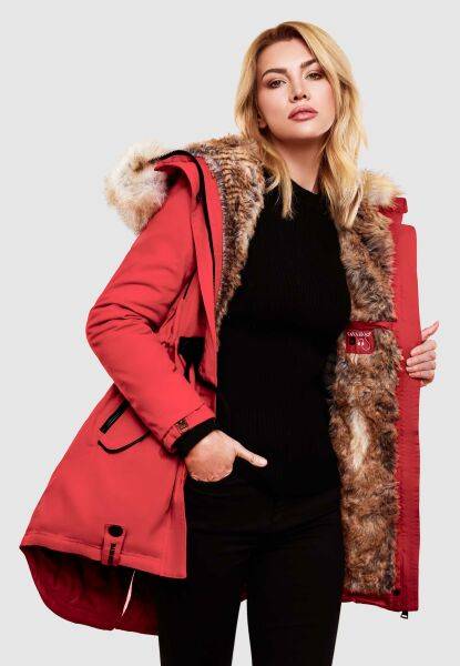 Marikoo Navahoo Bombii Damen Winterjacke lang mit Kunstfell Black Friday Preise