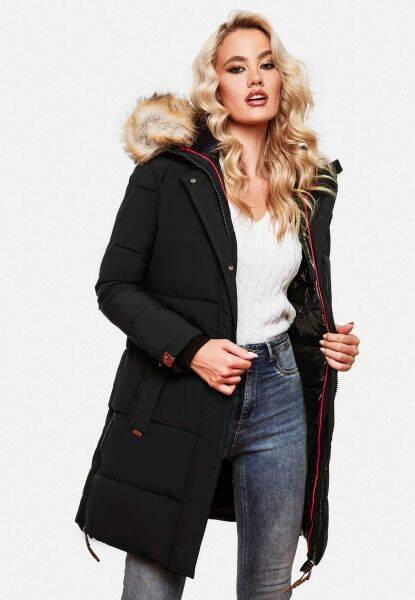 Marikoo Navahoo Halina Damen Winter Steppmantel mit Kunstfell Angebote
