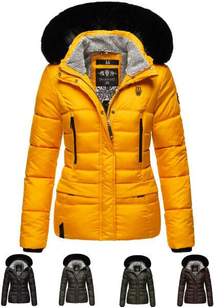 Marikoo Loveleen Damen Winter Steppjacke mit Teddyfell und Fellkragen Sonderangebot