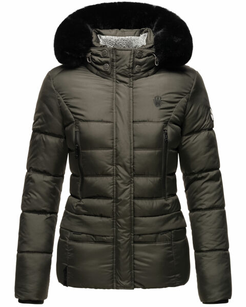 Marikoo Loveleen Damen Winter Steppjacke mit Teddyfell und Fellkragen Sonderangebot