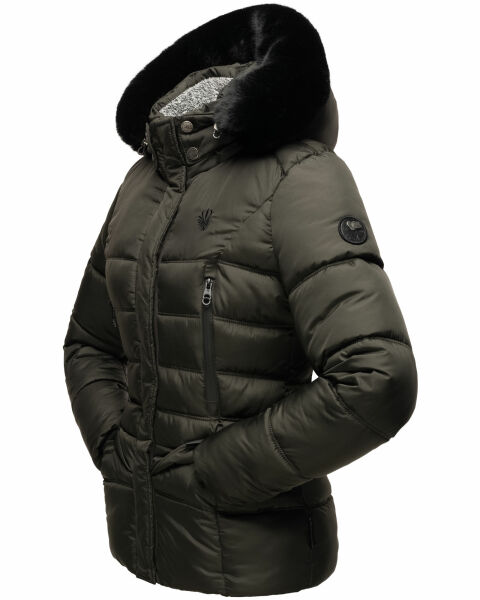 Marikoo Loveleen Damen Winter Steppjacke mit Teddyfell und Fellkragen Sonderangebot