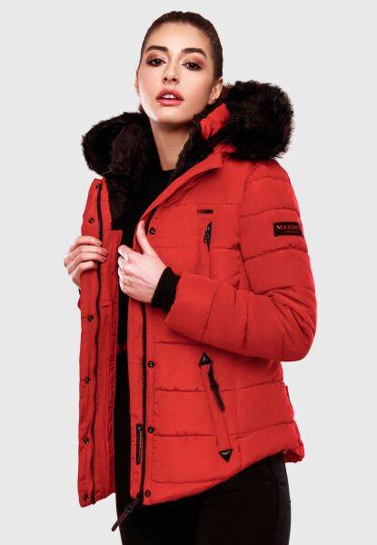 Marikoo Lotusblüte warme Damen Winterjacke gesteppt mit Kunstfell Großer Ausverkauf