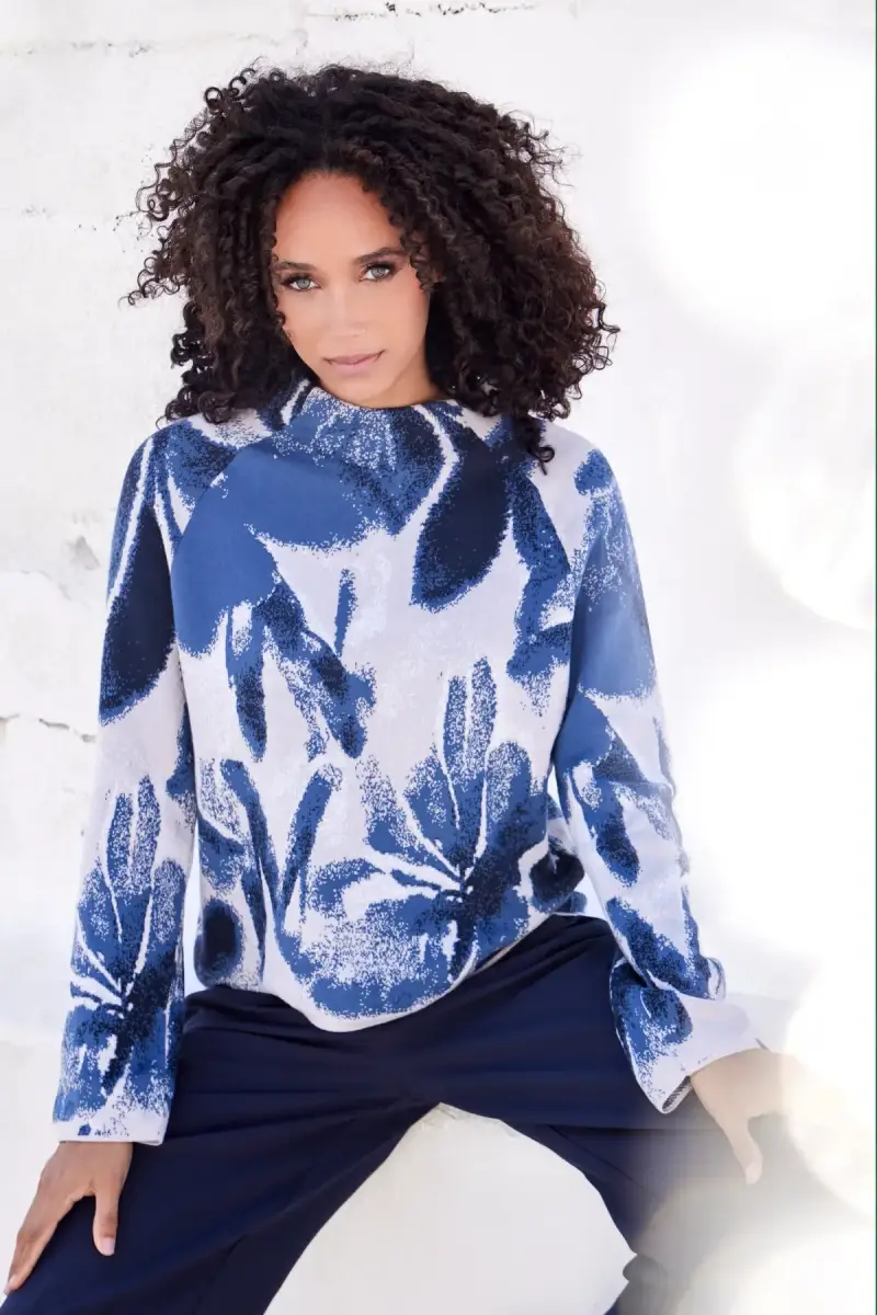 Monari Strickpullover mit Blumenmuster Fabrikladen