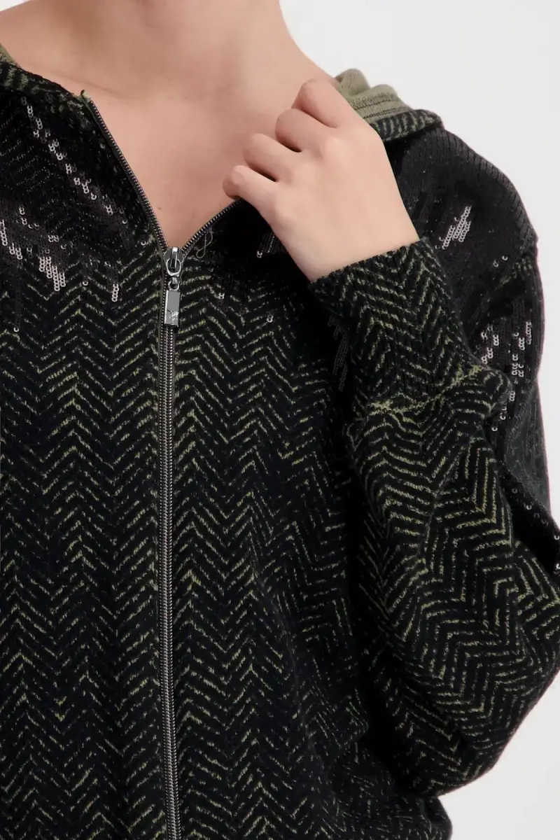 Monari Strickjacke mit Fischgratmuster und Pailletten Osterangebot