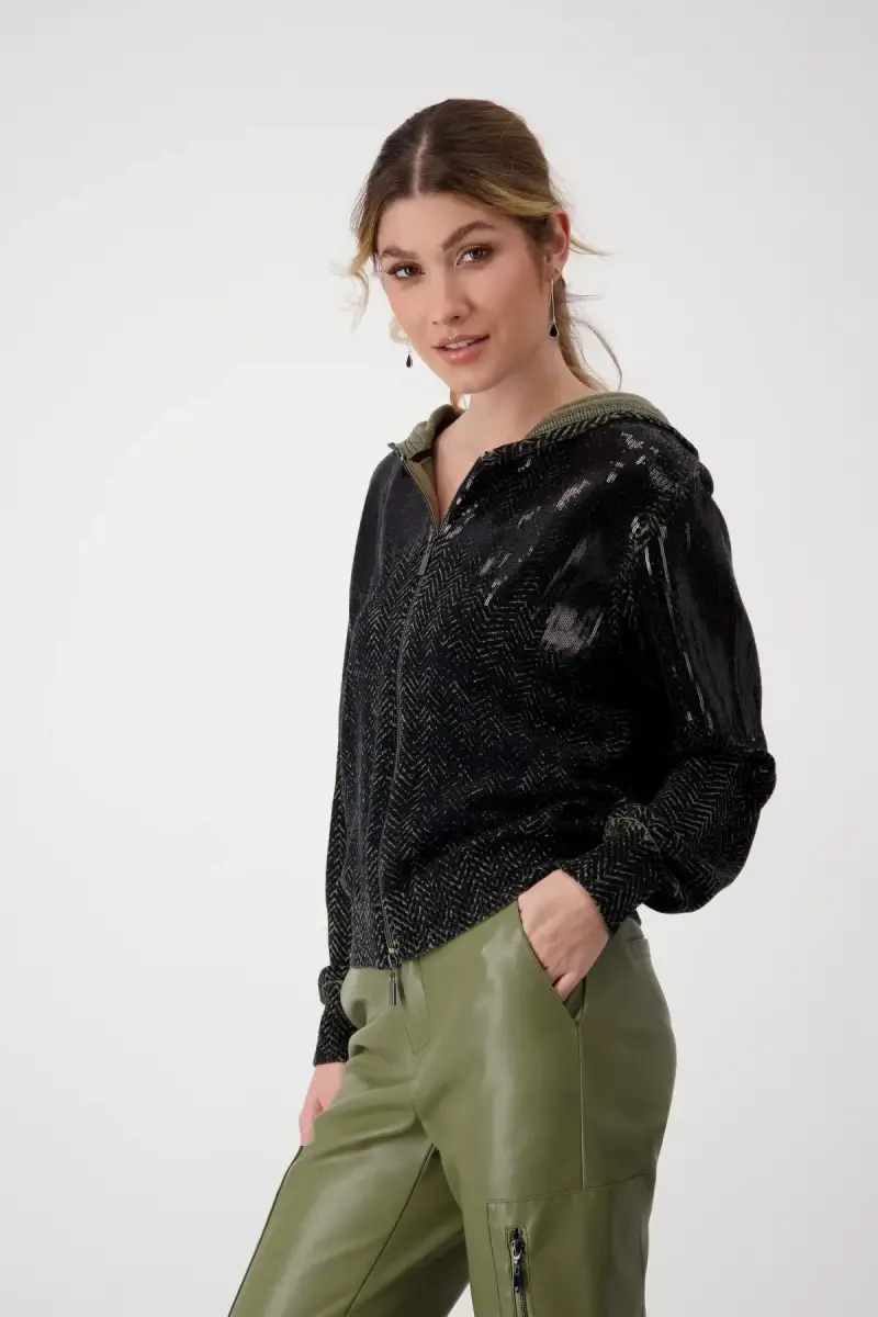 Monari Strickjacke mit Fischgratmuster und Pailletten Osterangebot