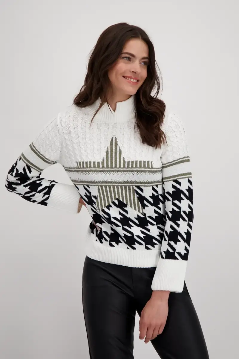 Monari Pullover mit Hahnentrittmuster Top Angebot