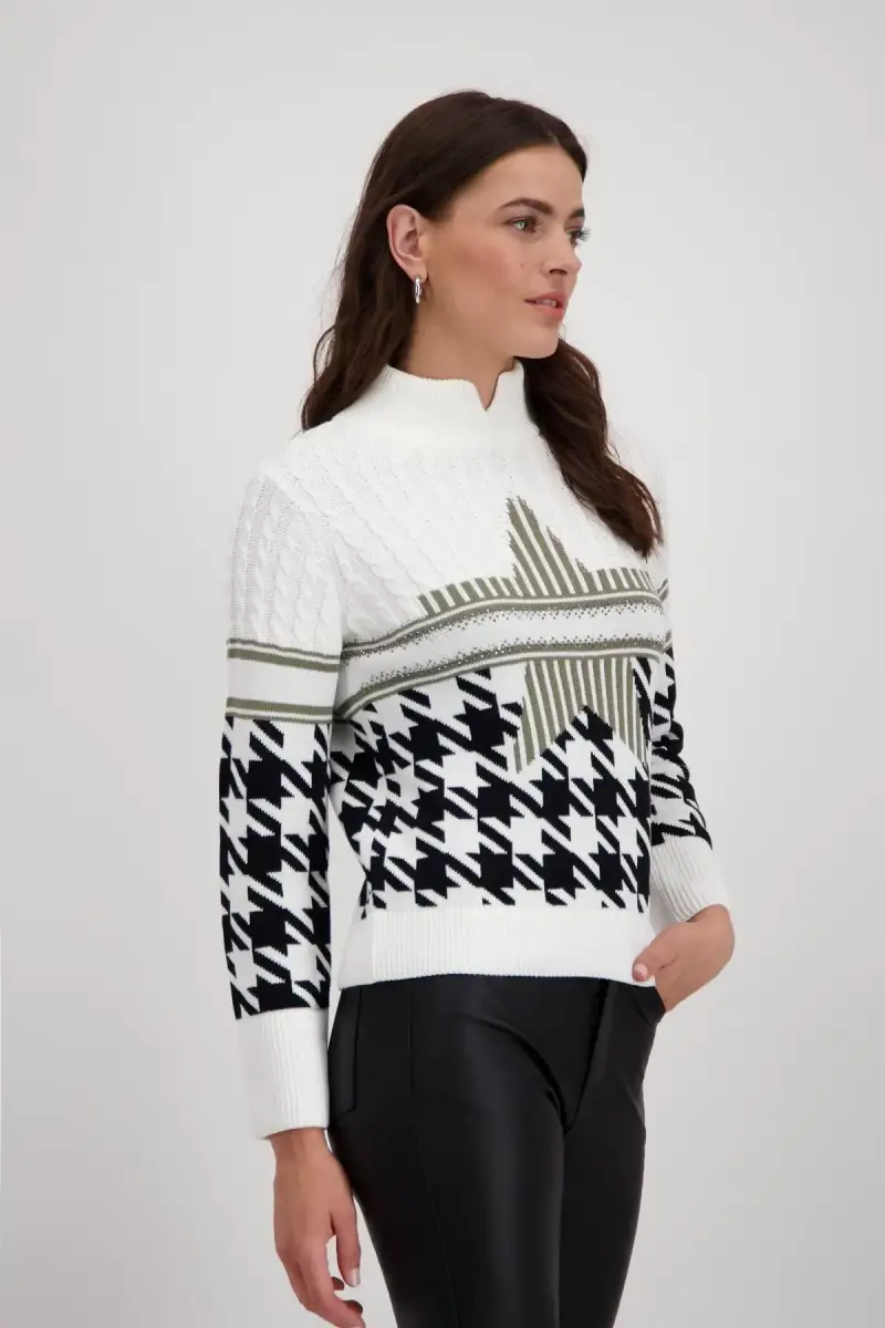 Monari Pullover mit Hahnentrittmuster Top Angebot