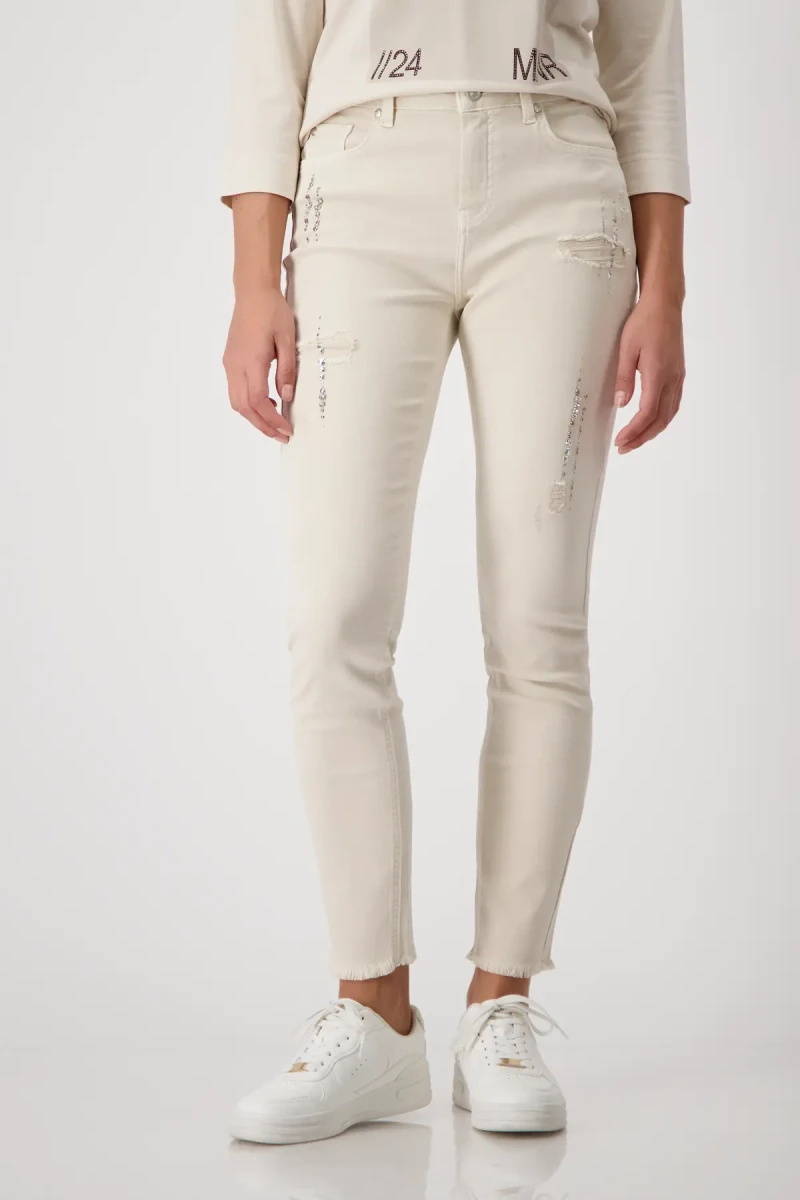 Monari Destroyed Jeans mit Strass Heißer Verkauf