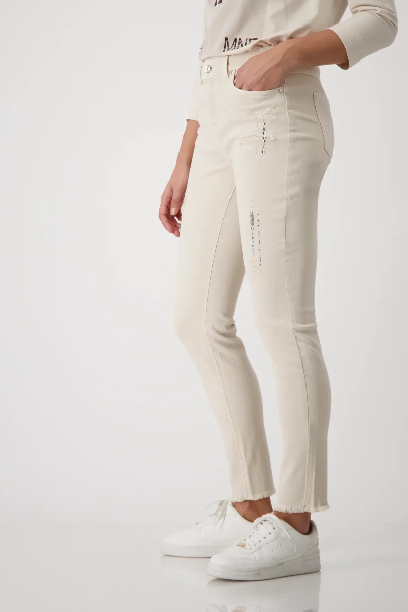 Monari Destroyed Jeans mit Strass Heißer Verkauf