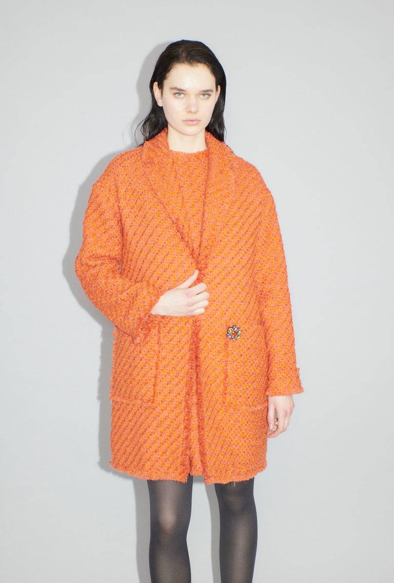 Odeeh Bouclé Tweed Mantel, Mandarin Begrenzte Freigabe