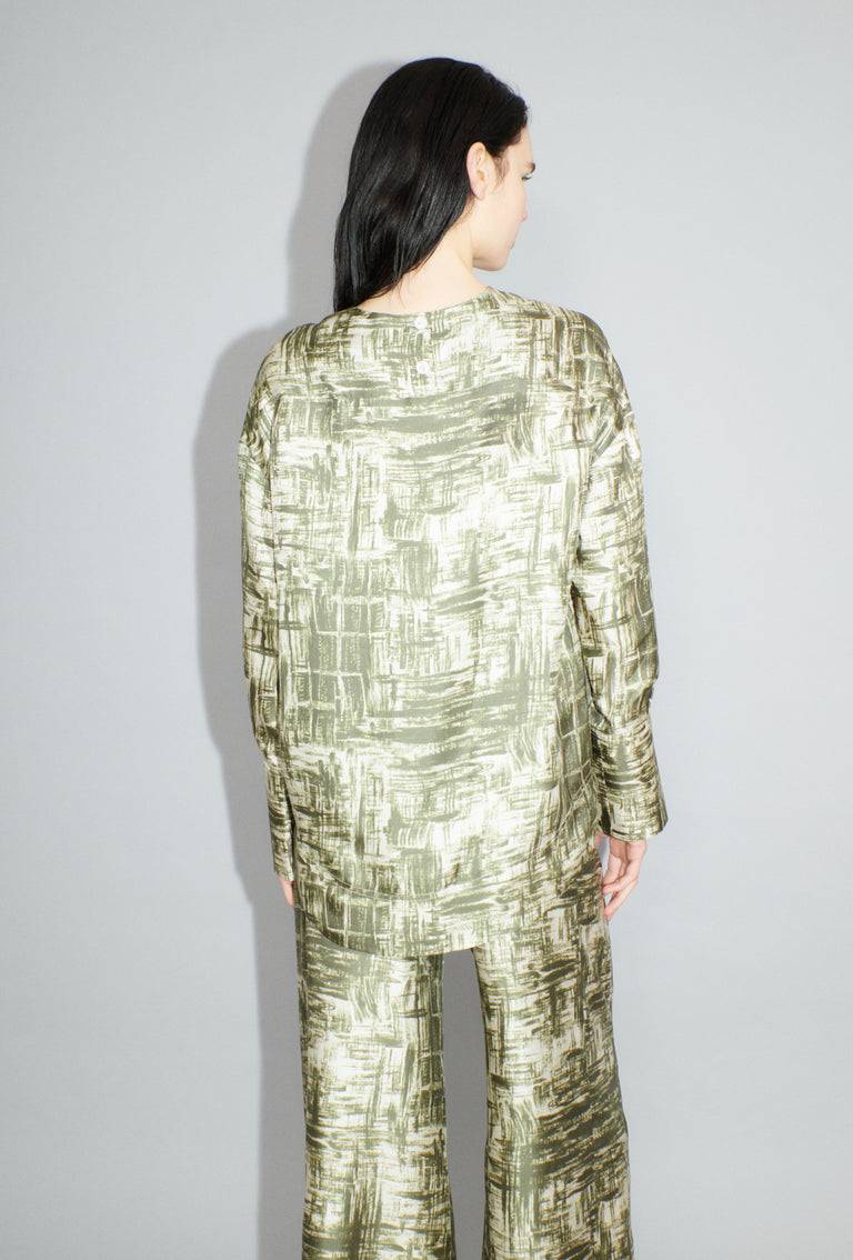 Odeeh Paintbrush Texture Bluse, Dark Olive im Angebot