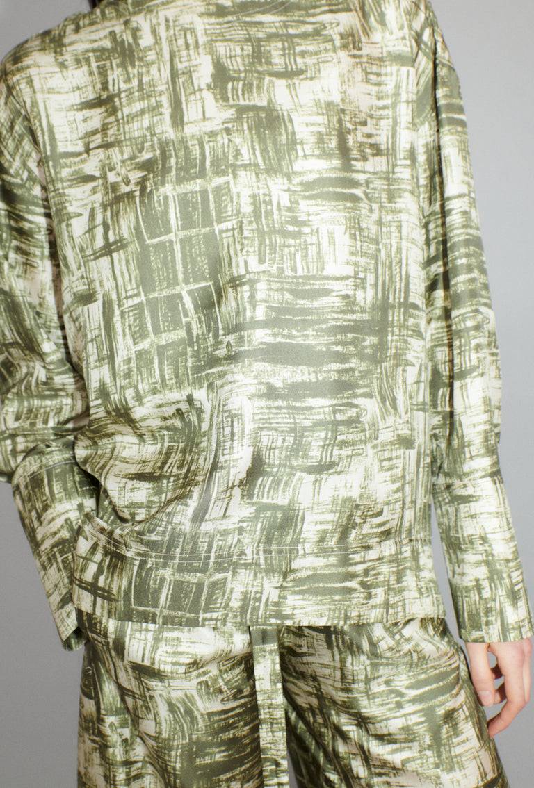 Odeeh Paintbrush Texture Bluse, Dark Olive im Angebot
