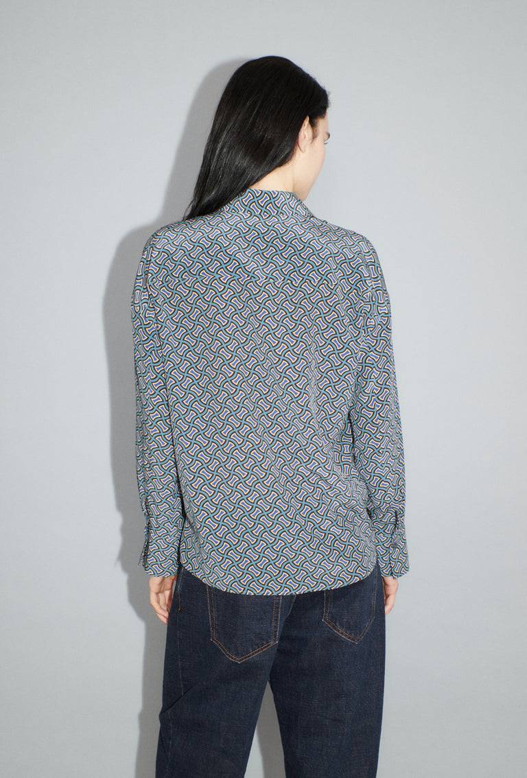 Odeeh Morphid Grid on Crepe de Chine Bluse, Lake Green Günstiger Verkauf