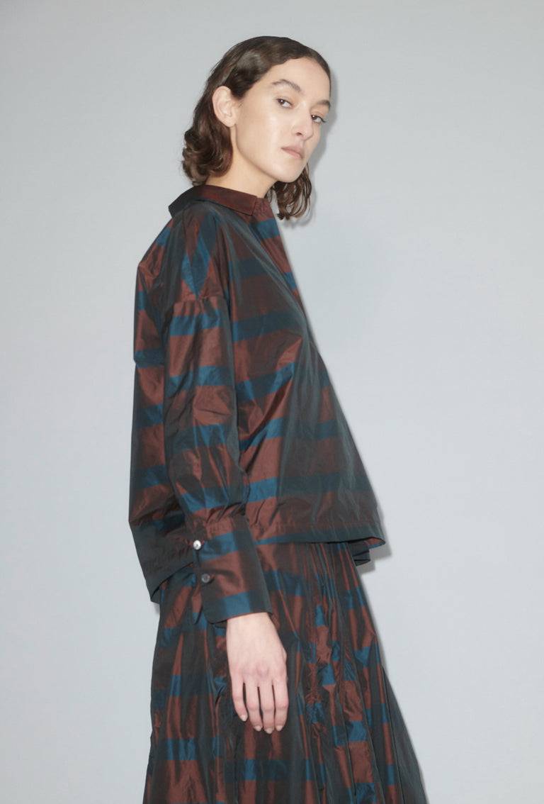 Odeeh Striped Taffeta Bluse, Burgundy Kostenloser Versand