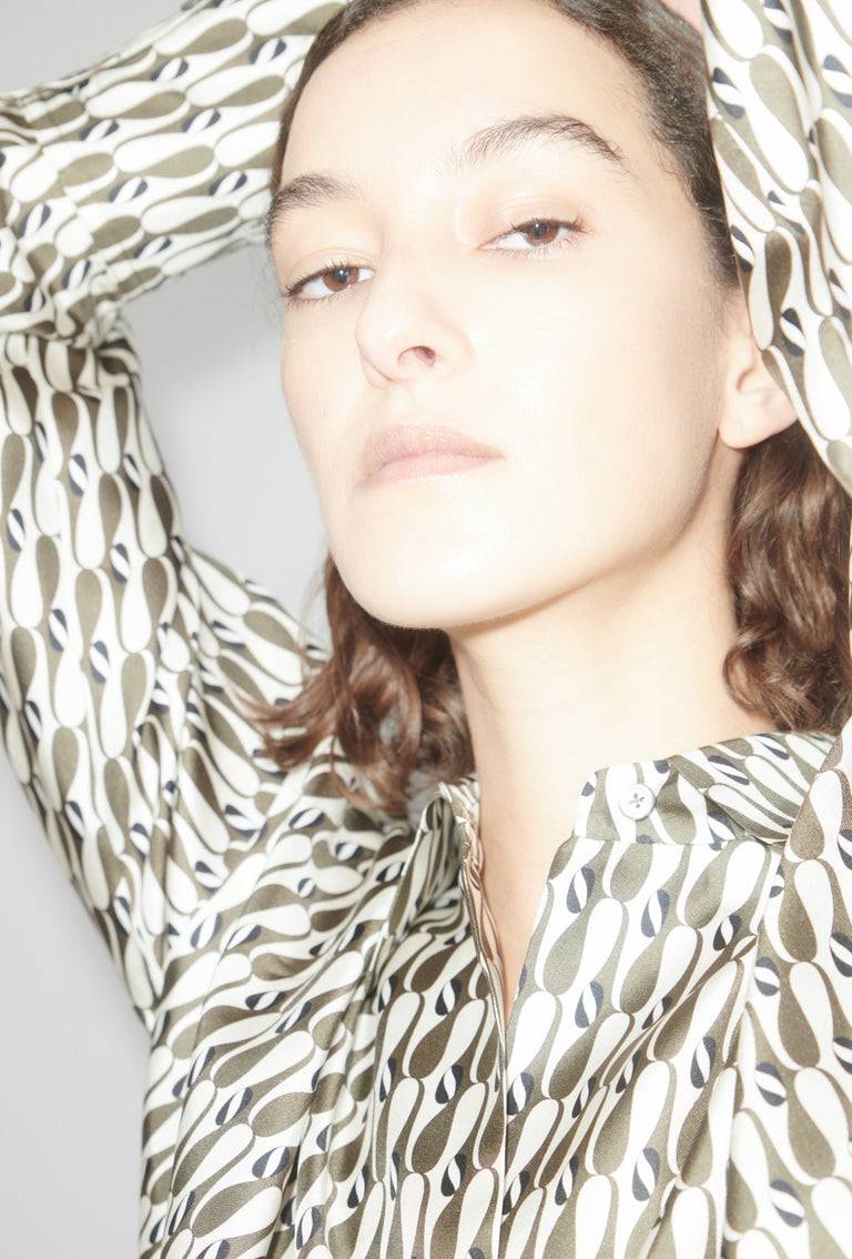 Odeeh Abstract Penguins Bluse, Brown Olive Begrenztes Angebot