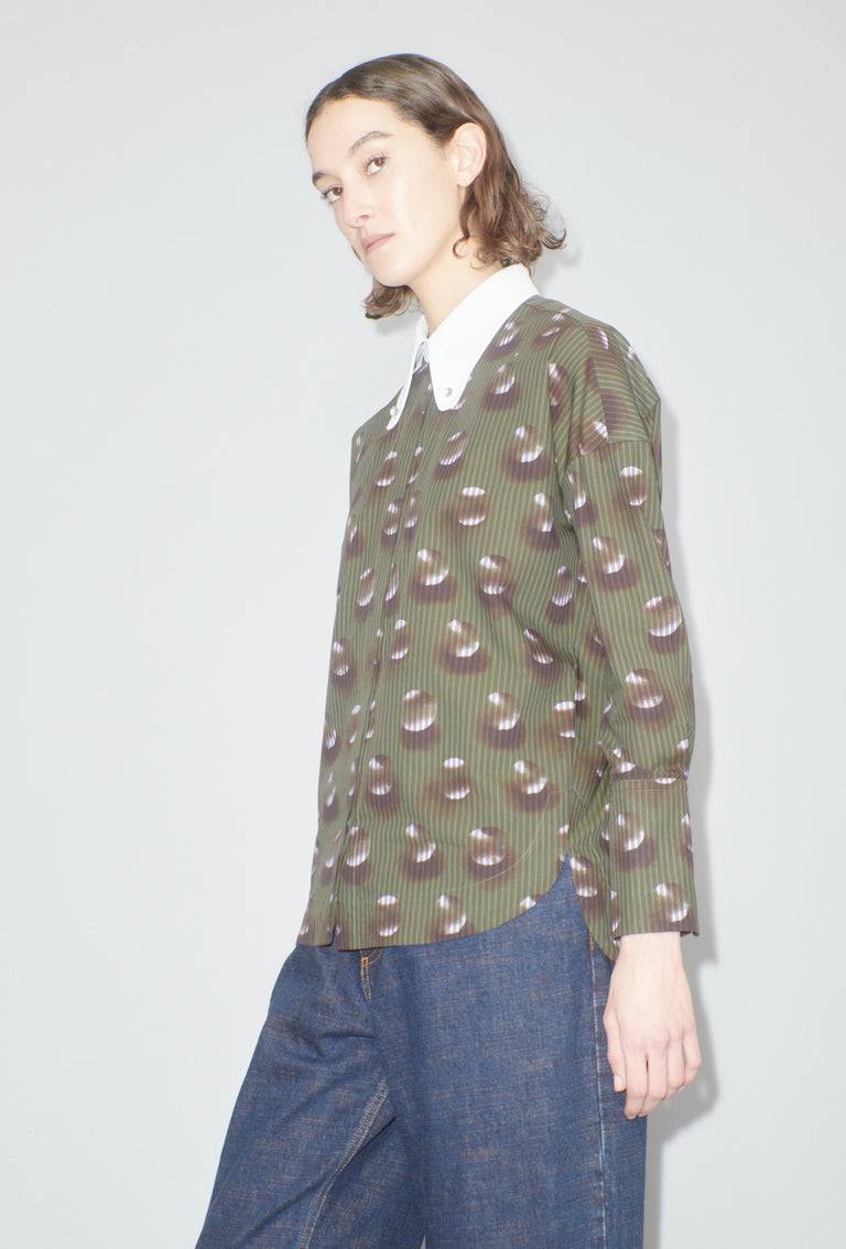 Odeeh Overprinted Stripe Bluse, Dark Olive Exklusivangebot