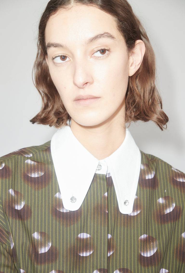 Odeeh Overprinted Stripe Bluse, Dark Olive Exklusivangebot