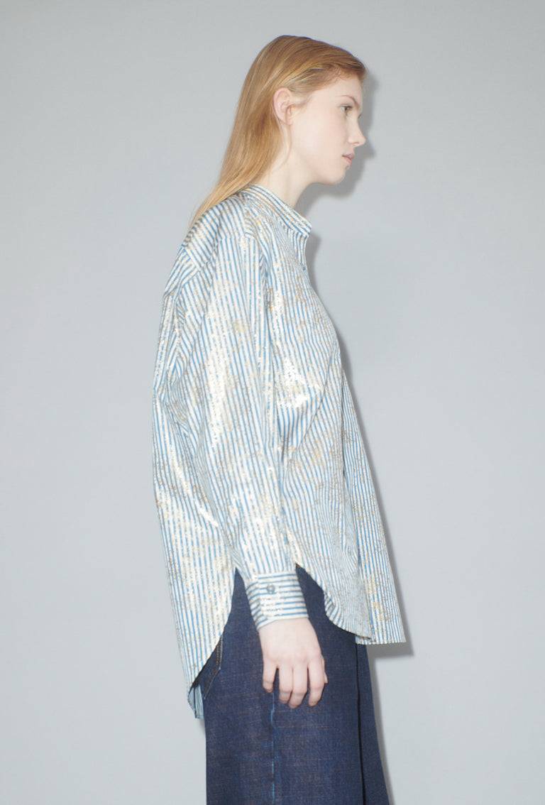 Odeeh Roman Stripe Gold Paint Bluse, Mountain Blue Muttertagsangebot