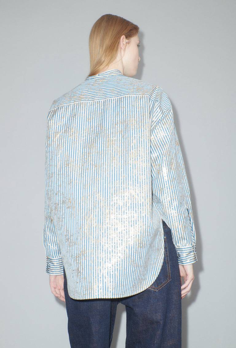 Odeeh Roman Stripe Gold Paint Bluse, Mountain Blue Muttertagsangebot