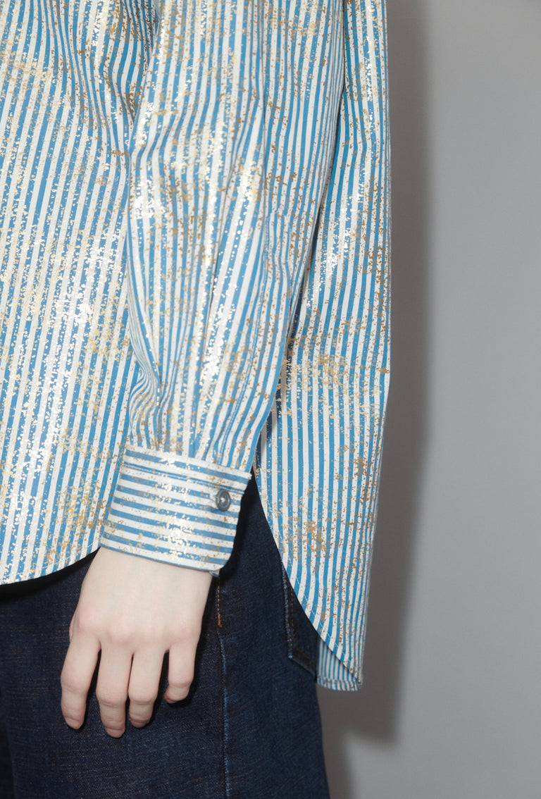 Odeeh Roman Stripe Gold Paint Bluse, Mountain Blue Muttertagsangebot