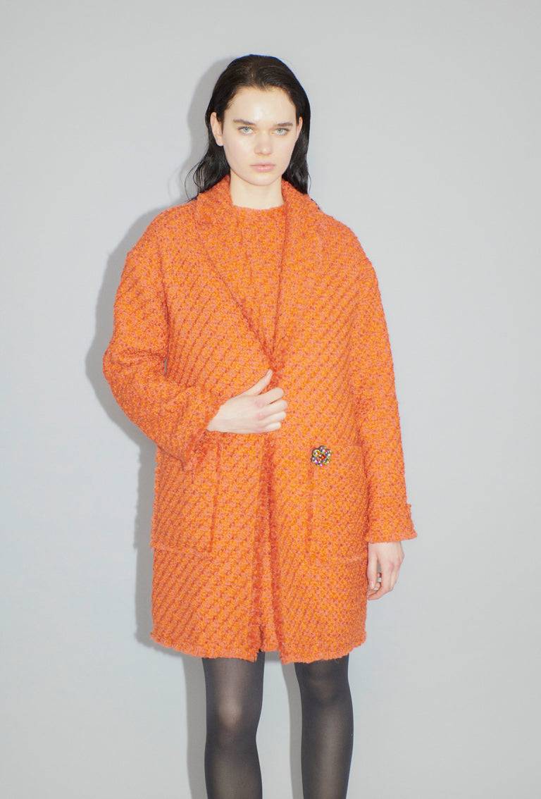 Odeeh Bouclé Tweed Kleid, Mandarin Sonderangebote